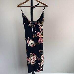 Windsor Black Floral Tie Front Keyhole Midi Slip Dress